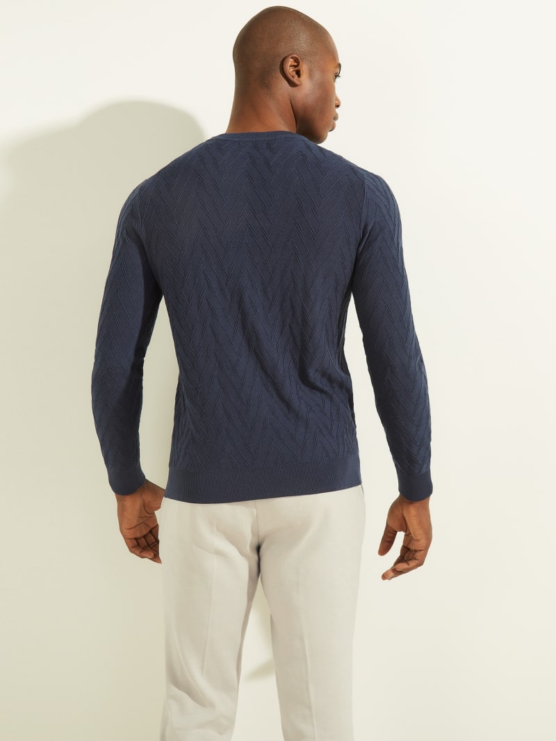 Blue Men's Guess Arrow Stitch Crewneck Sweaters | 5628940-MU