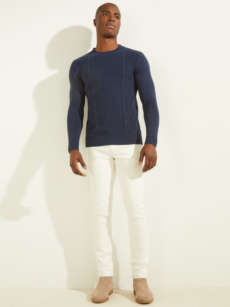 Blue Men's Guess Cable-Knit Crewneck Sweaters | 1937520-JT