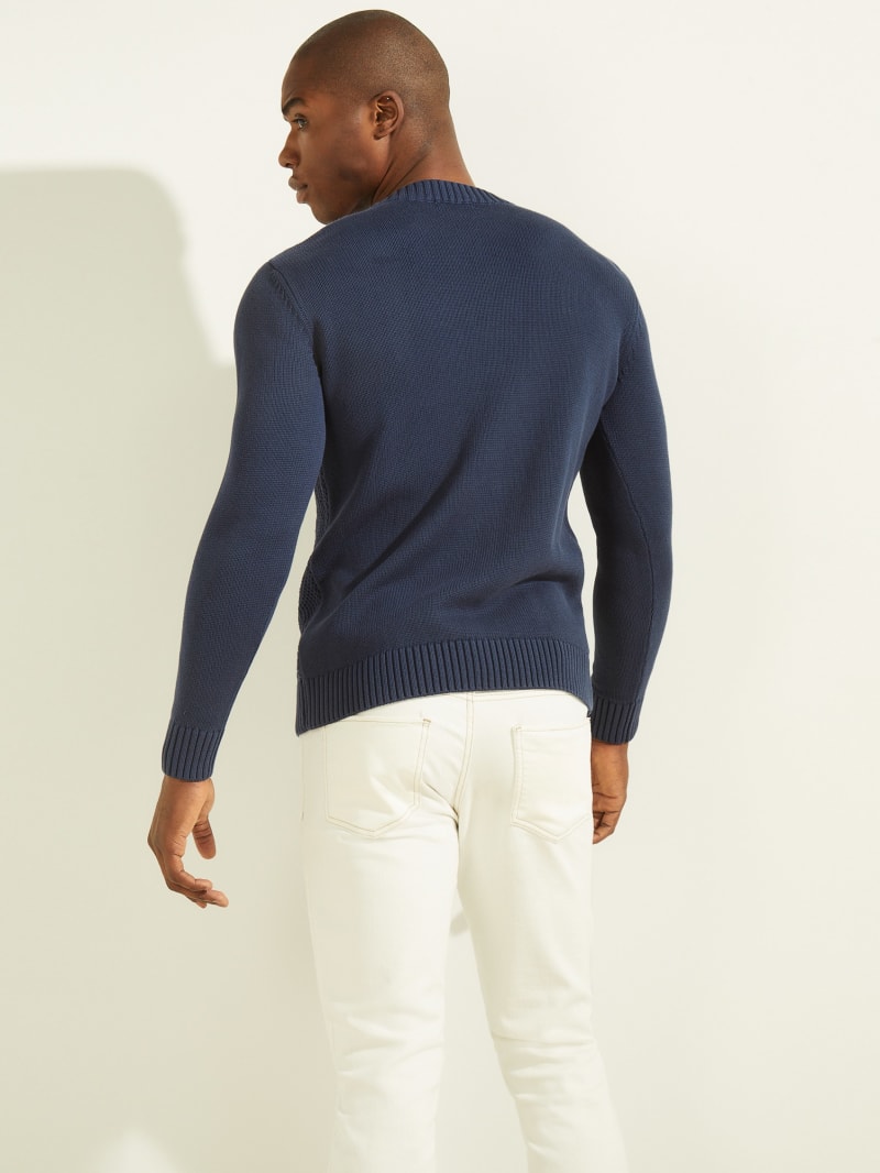 Blue Men's Guess Cable-Knit Crewneck Sweaters | 1937520-JT