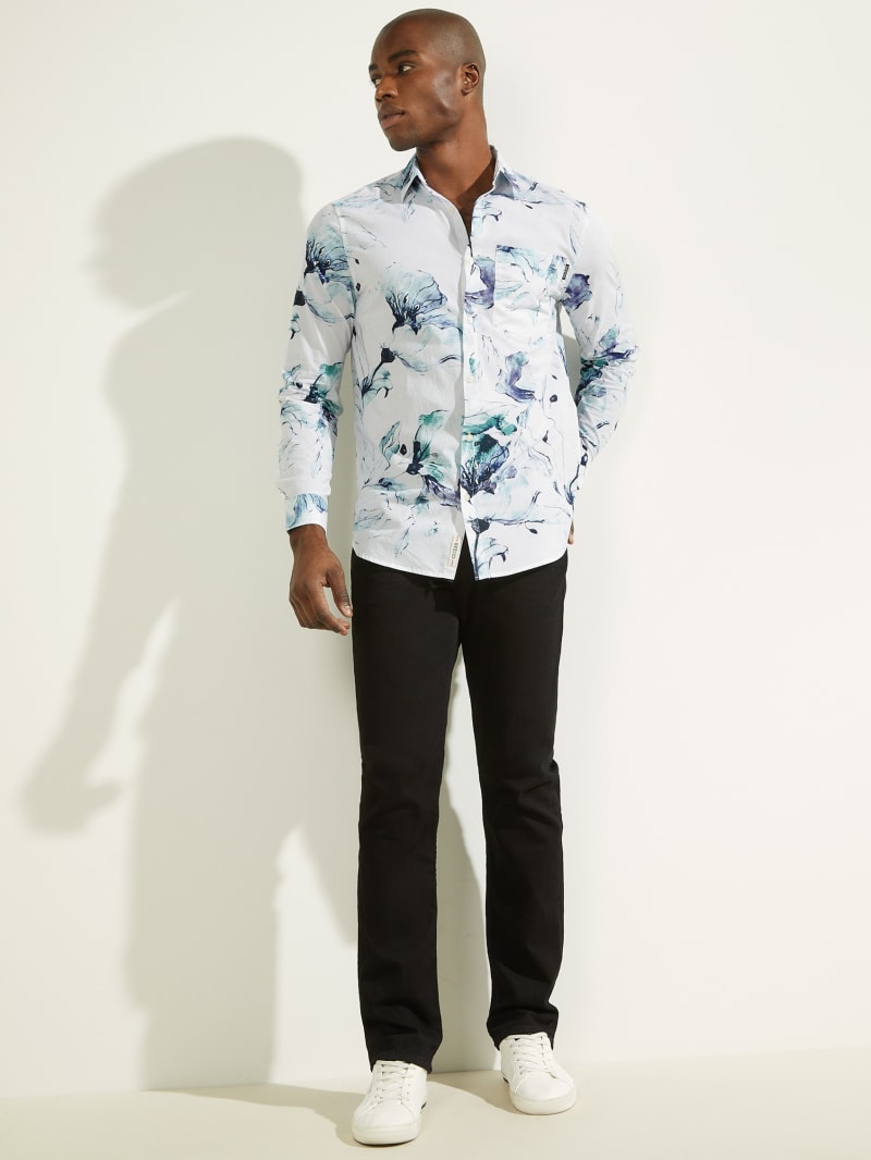 Blue Men's Guess Eco Floral Collins Shirts | 0312476-FC