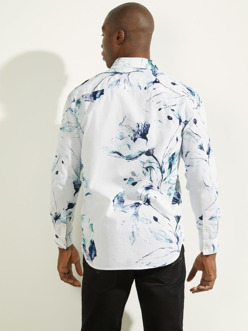 Blue Men's Guess Eco Floral Collins Shirts | 0312476-FC