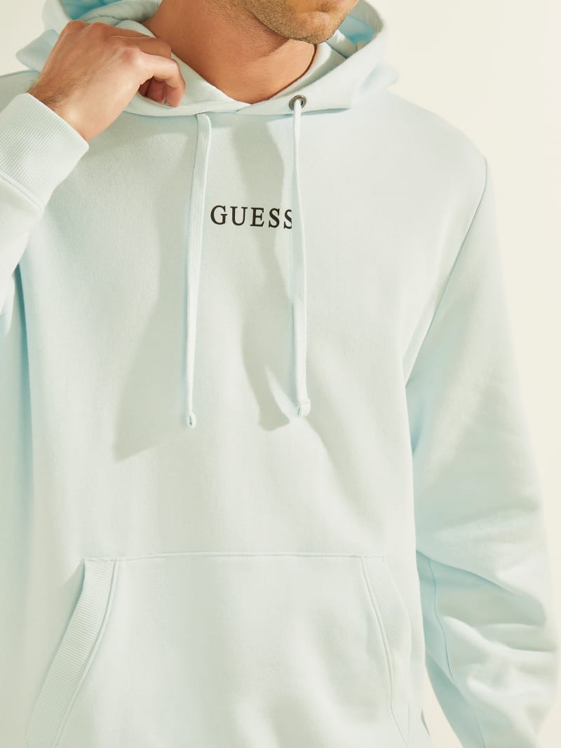 Blue Men's Guess Eco Roy Embroidered Logo Hoodie | 2817594-OW