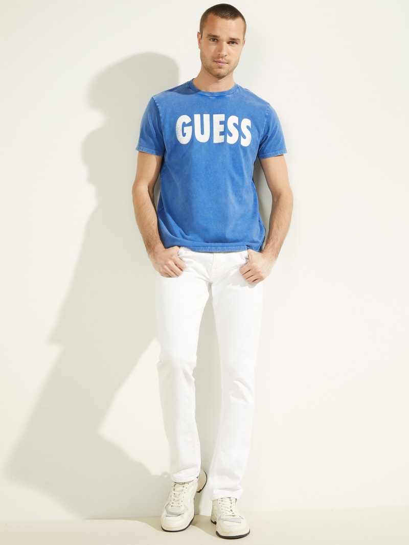 Blue Men's Guess Logo Beach Tee T Shirts | 9186037-BT