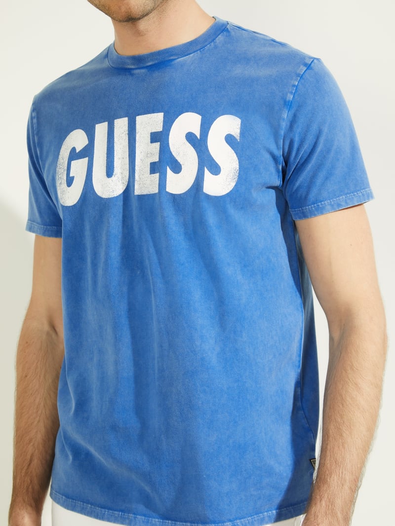 Blue Men's Guess Logo Beach Tee T Shirts | 9186037-BT