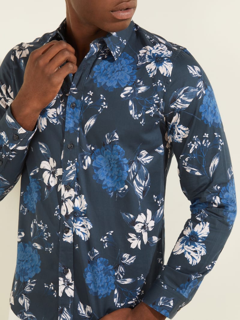 Blue Men's Guess Luxe Camelia Cascade Shirts | 9587140-PW