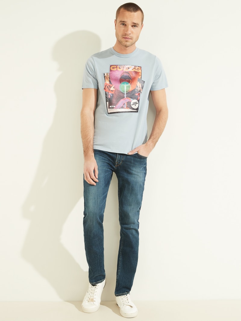 Blue Men's Guess Magazine Tee T Shirts | 2139807-WX