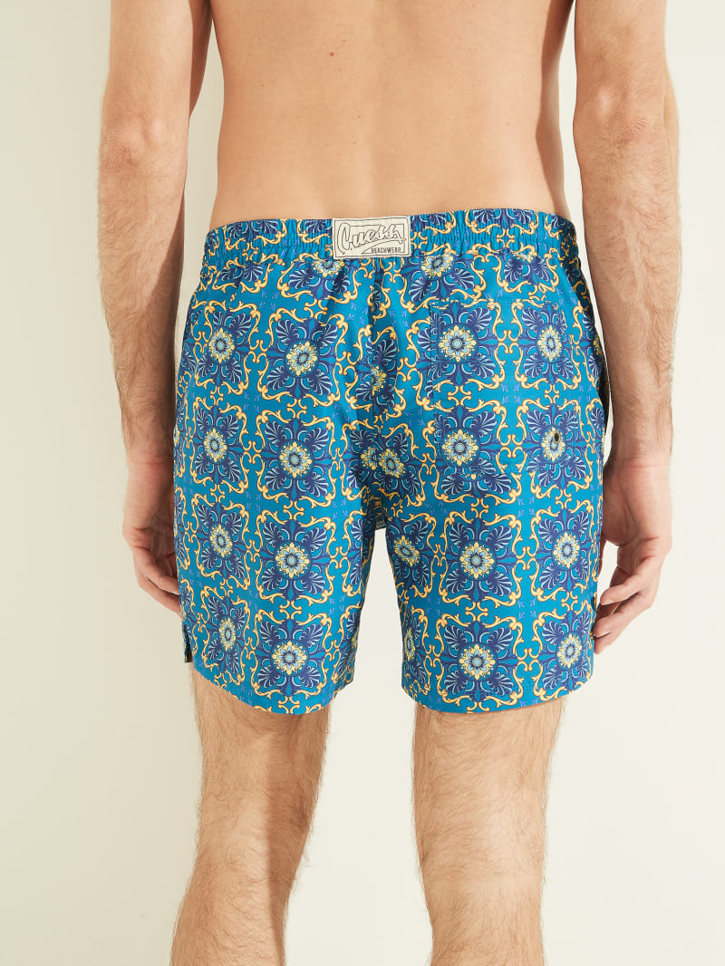 Blue Men's Guess Mosaic Swim Trunks Swimwear | 0619537-CI