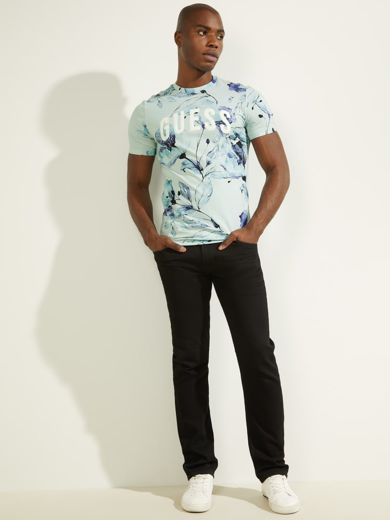 Blue Men's Guess Natt Floral Tee T Shirts | 0792631-HB