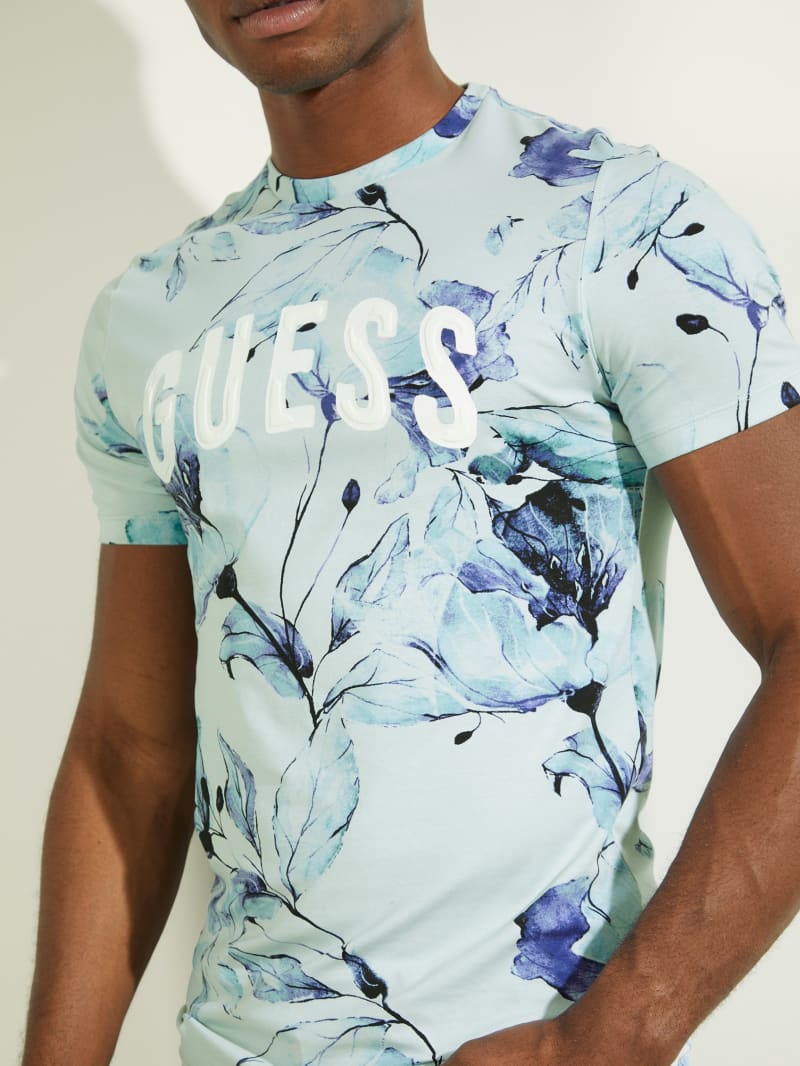 Blue Men's Guess Natt Floral Tee T Shirts | 0792631-HB