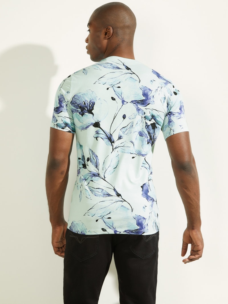 Blue Men's Guess Natt Floral Tee T Shirts | 0792631-HB