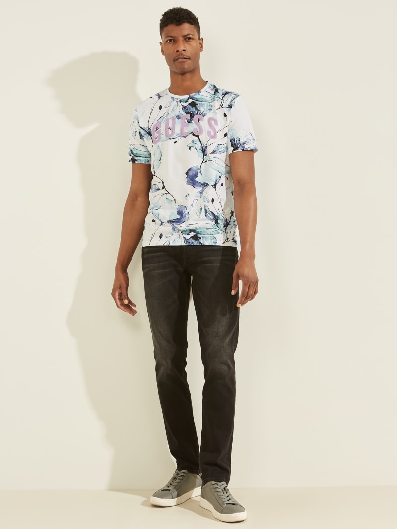 Blue Men's Guess Natt Floral Tee T Shirts | 7318645-XI