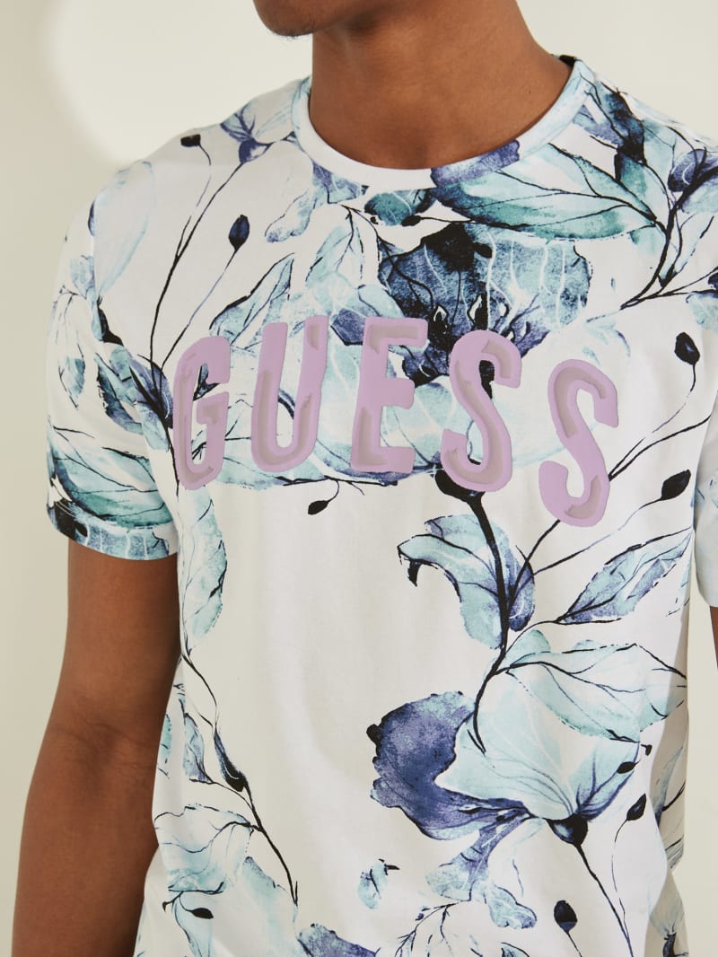 Blue Men's Guess Natt Floral Tee T Shirts | 7318645-XI