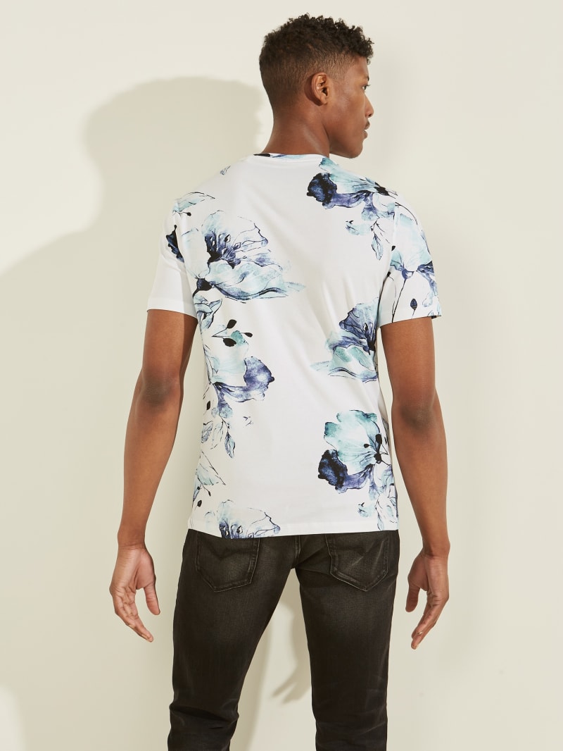 Blue Men's Guess Natt Floral Tee T Shirts | 7318645-XI