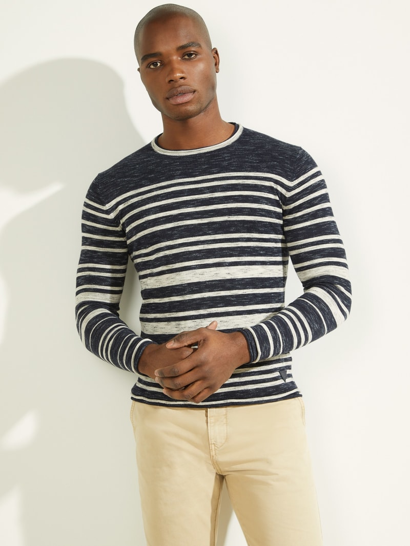 Blue Men\'s Guess Nimbus Striped Sweaters | 6725314-YN