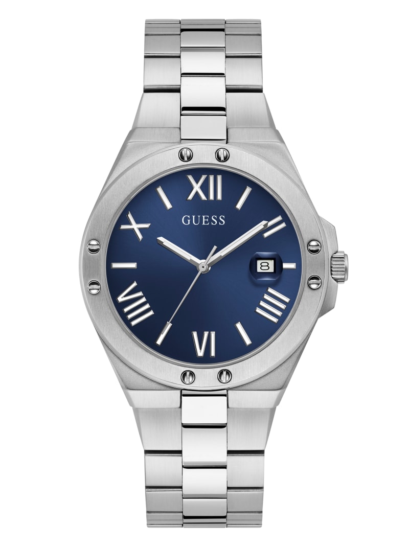 Blue Men\'s Guess Perspective Silver-Tone and Blue Analog Watches | 9613254-TG