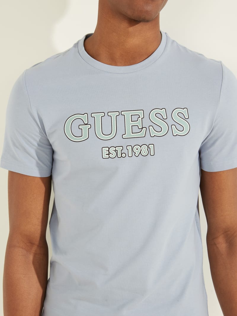 Blue Men's Guess Point Logo Tee T Shirts | 4819625-LB