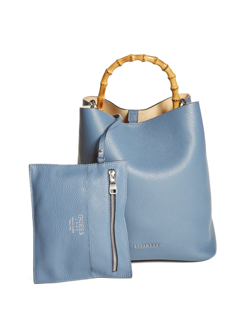 Blue Women's Guess Aida Leather Tote Bags | 1245780-WY