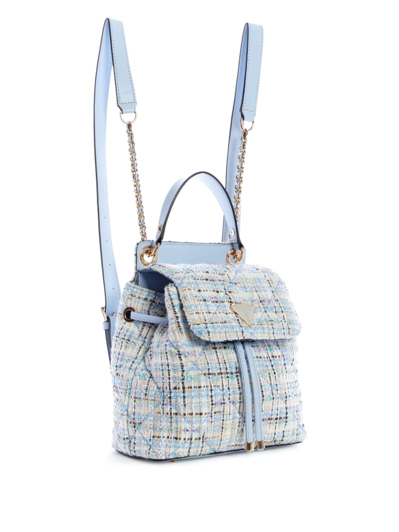 Blue Women's Guess Cessily Tweed Convertible Backpacks | 2045689-IL