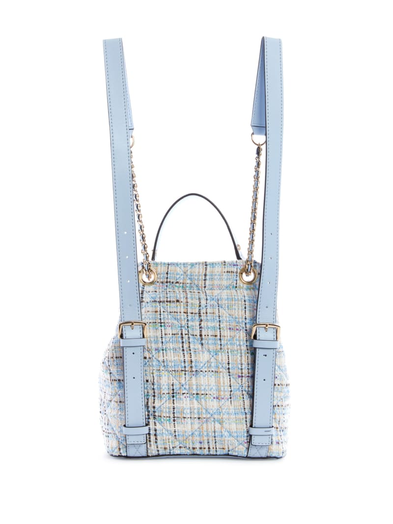 Blue Women's Guess Cessily Tweed Convertible Backpacks | 2045689-IL