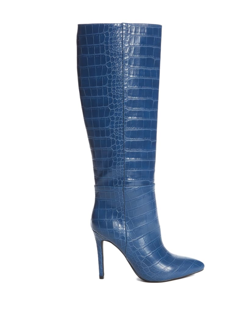 Blue Women's Guess Croc Knee-High Boots | 6143920-YW