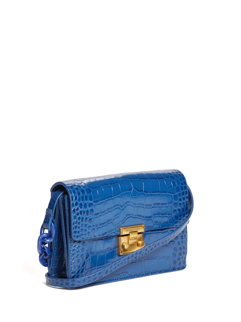 Blue Women's Guess Crocodile Flap Handbag | 2395840-UT