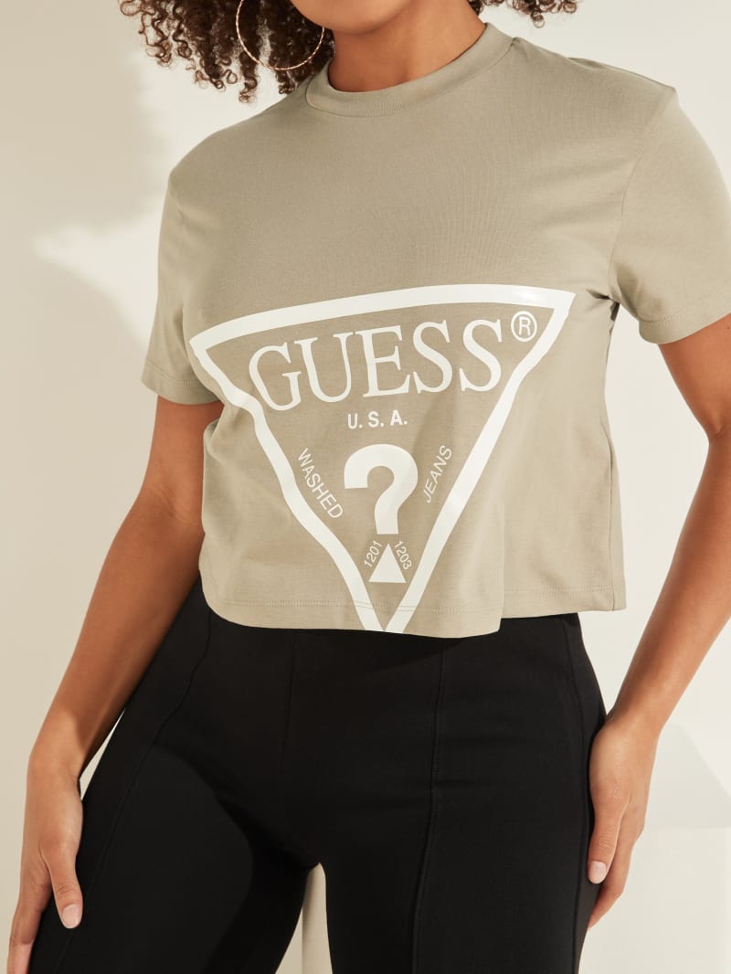 Blue Women's Guess Cropped Logo Tee T Shirts | 4129607-RQ