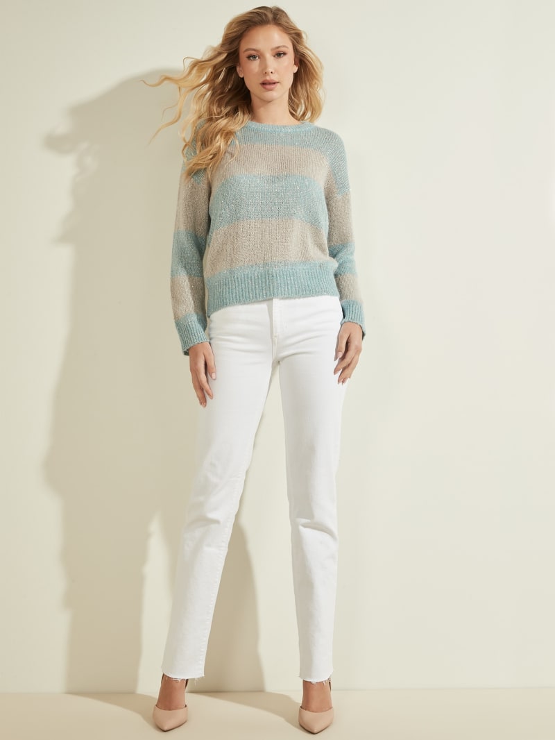 Blue Women's Guess Lorraine Stripe Alpaca-Blend Sweaters | 2807945-CV