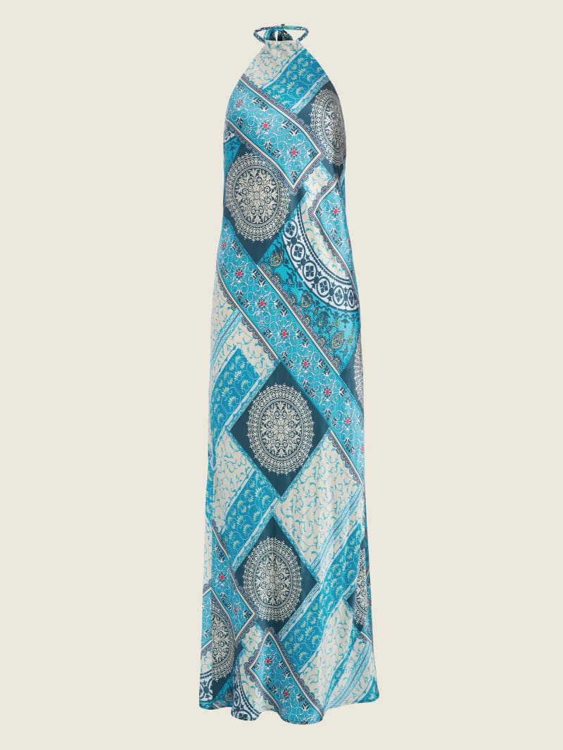 Blue Women's Guess Mykonos Silk Maxi Dress | 6920578-GS