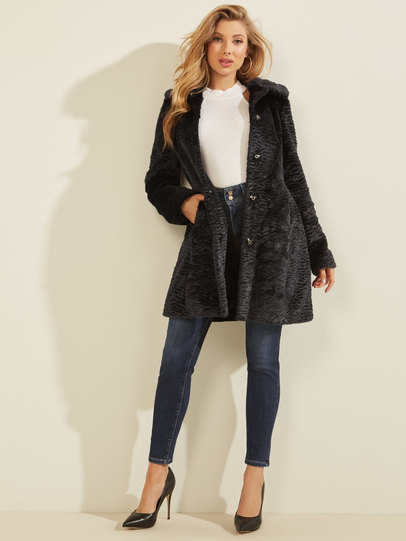 Blue Women's Guess Ornella Faux-Fur Jackets | 6735208-BV