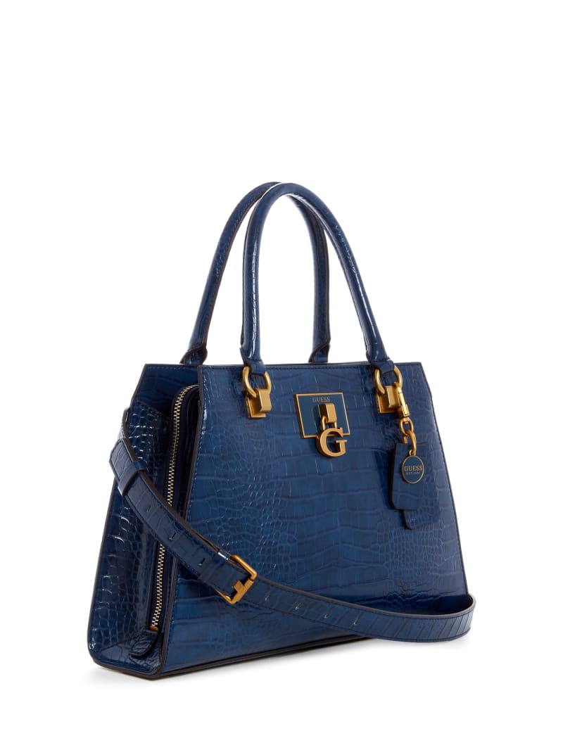 Blue Women's Guess Stephi Croc Girlfriend Satchel Bags | 9230457-OT