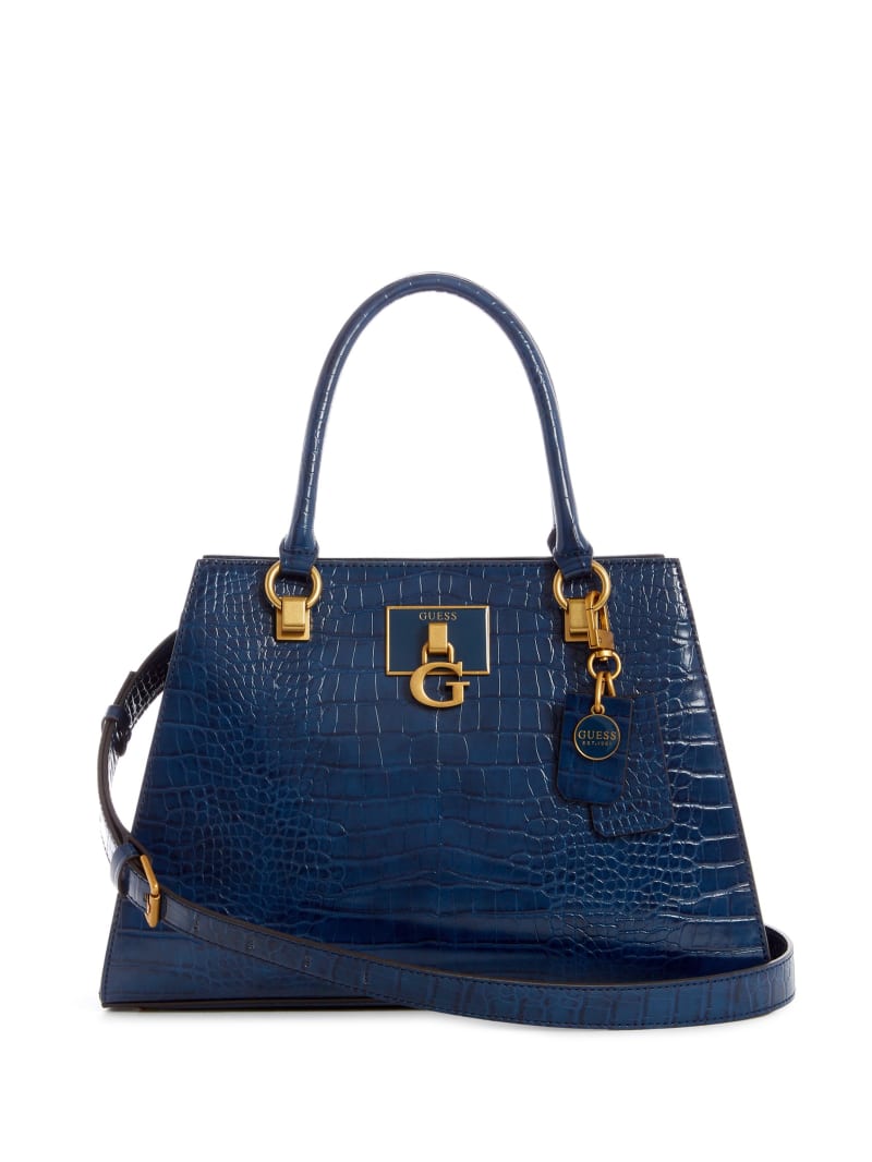 Blue Women\'s Guess Stephi Croc Girlfriend Satchel Bags | 9230457-OT