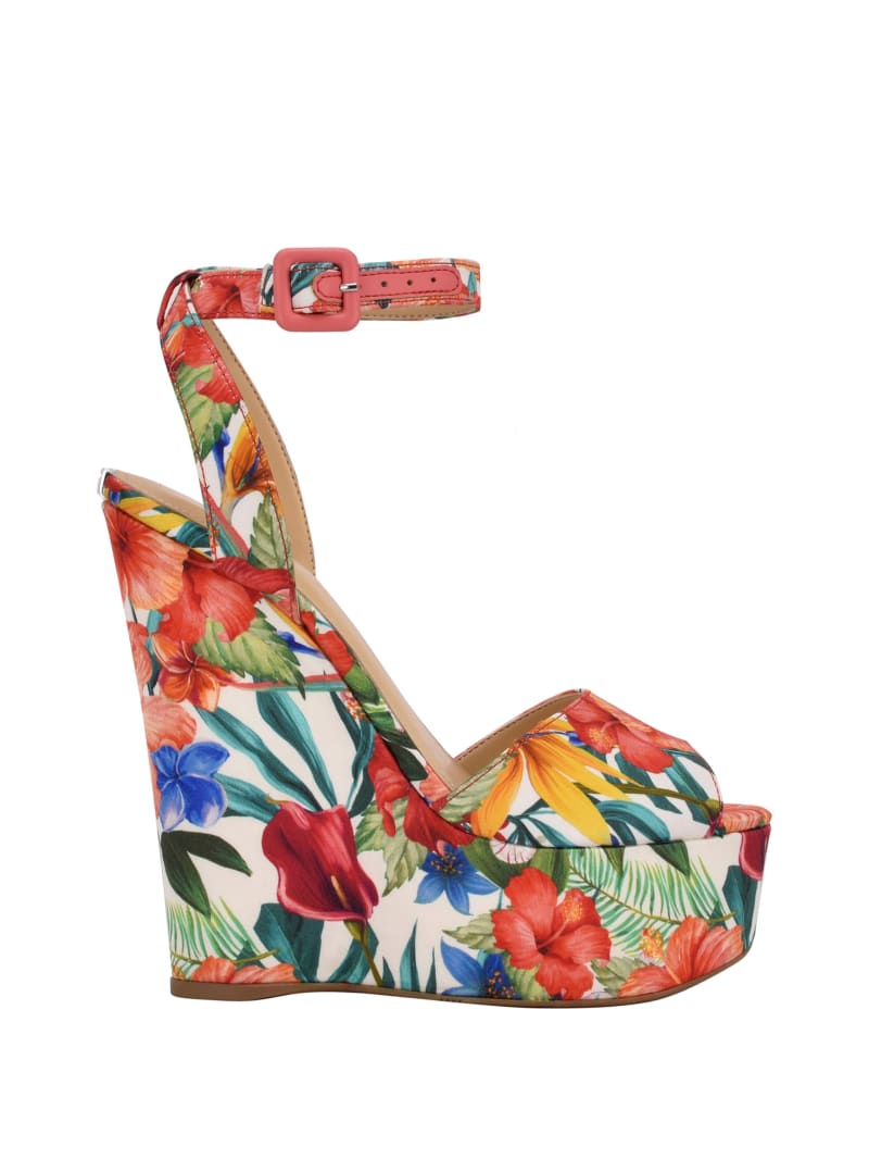 Blue Women's Guess Taraji Floral Ankle Strap Wedges | 2671083-EJ