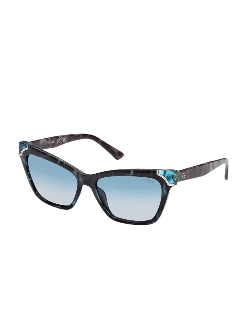 Blue Women's Guess Tortoise Plastic Square Sunglasses | 4826397-OY