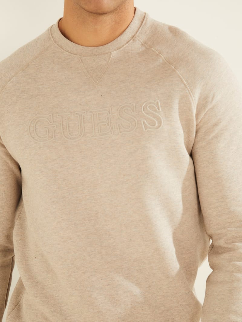 Brown Men's Guess Eco Aldwin Logo Crew Sweatshirts | 9576140-XR