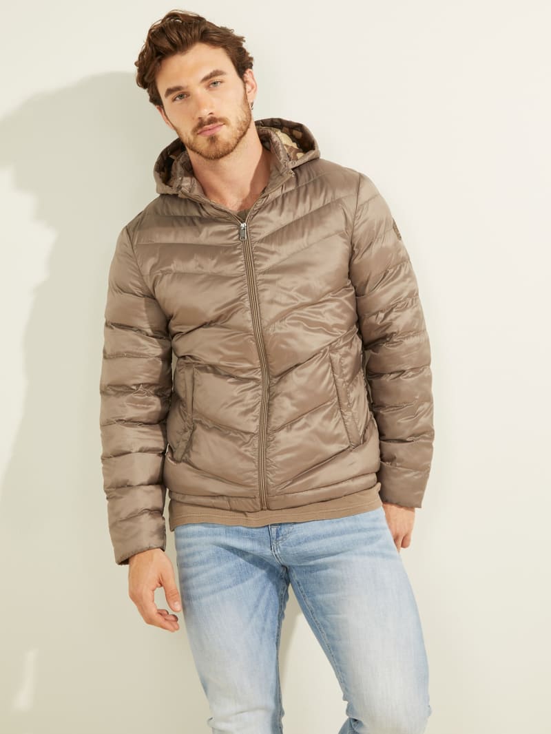 Brown Men's Guess Eco Lightweight Puffer Jackets | 2890471-GU