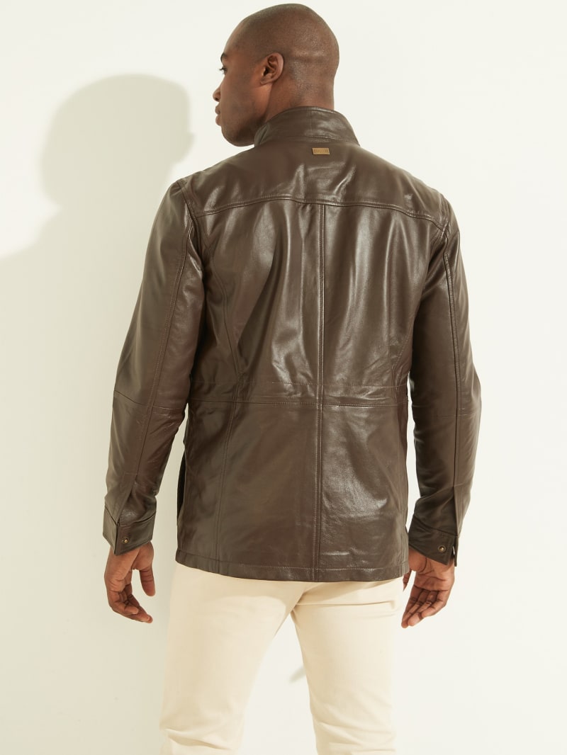 Brown Men's Guess Leather Field Jackets | 9348051-MZ