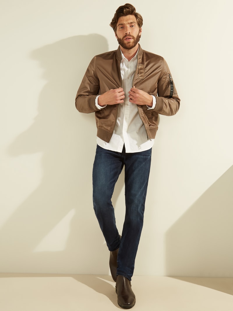 Brown Men's Guess Satin Bomber Jackets | 4823750-NB