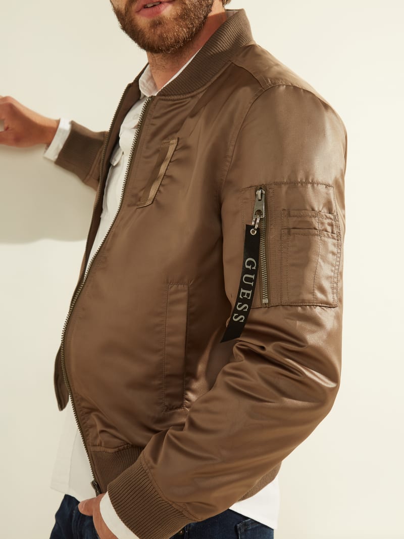 Brown Men's Guess Satin Bomber Jackets | 4823750-NB