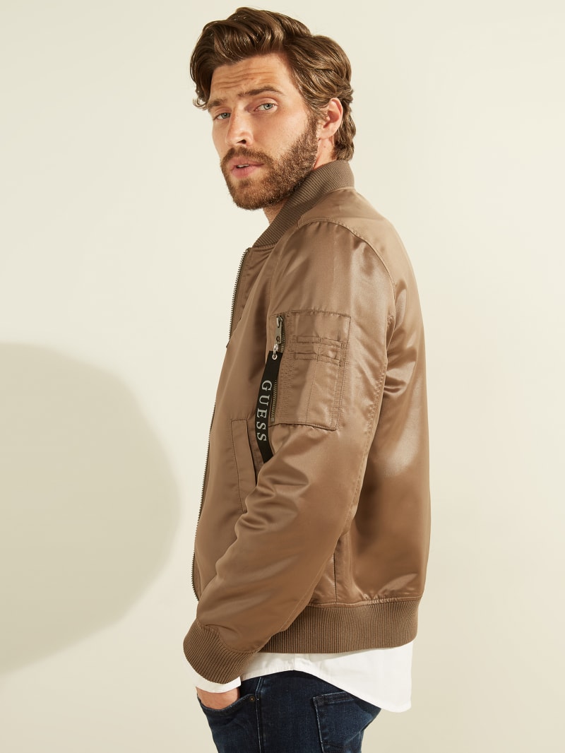 Brown Men's Guess Satin Bomber Jackets | 4823750-NB