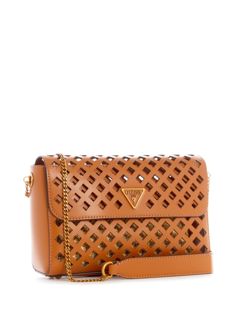 Brown Women's Guess Aqua Perforated Flap Crossbody Bags | 6813527-IM