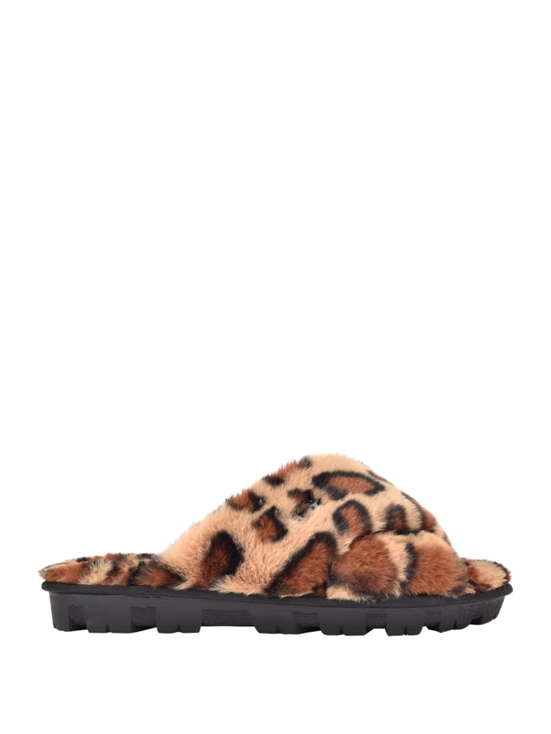 Brown Women's Guess Crisscross Fur Slipper Sandals | 2368519-QP