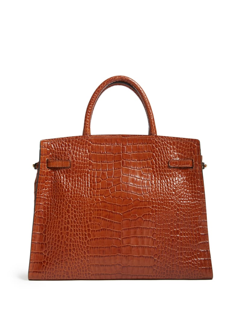 Brown Women's Guess Cristina Croc Leather Satchel Bags | 0642189-MQ