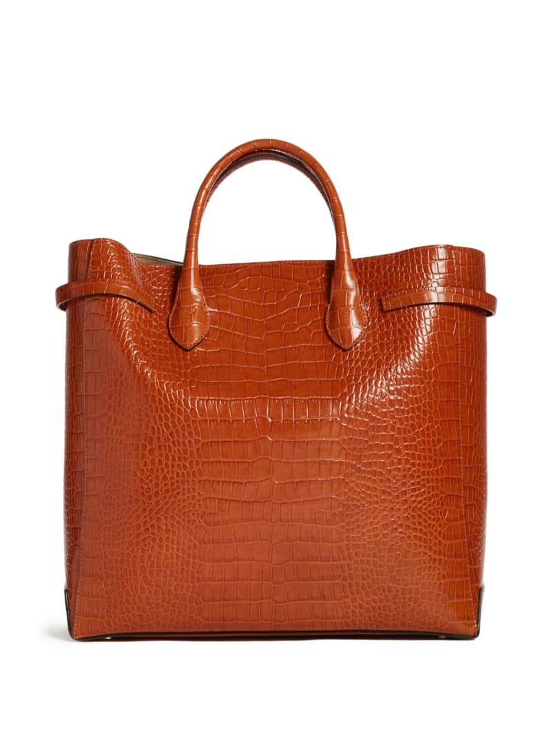 Brown Women's Guess Cristina Croc Leather Tote Bags | 8527149-WQ