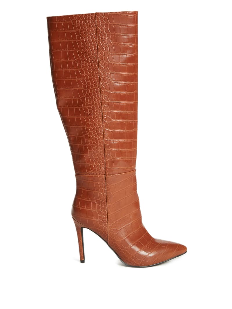 Brown Women's Guess Croc Knee-High Boots | 0641237-YH