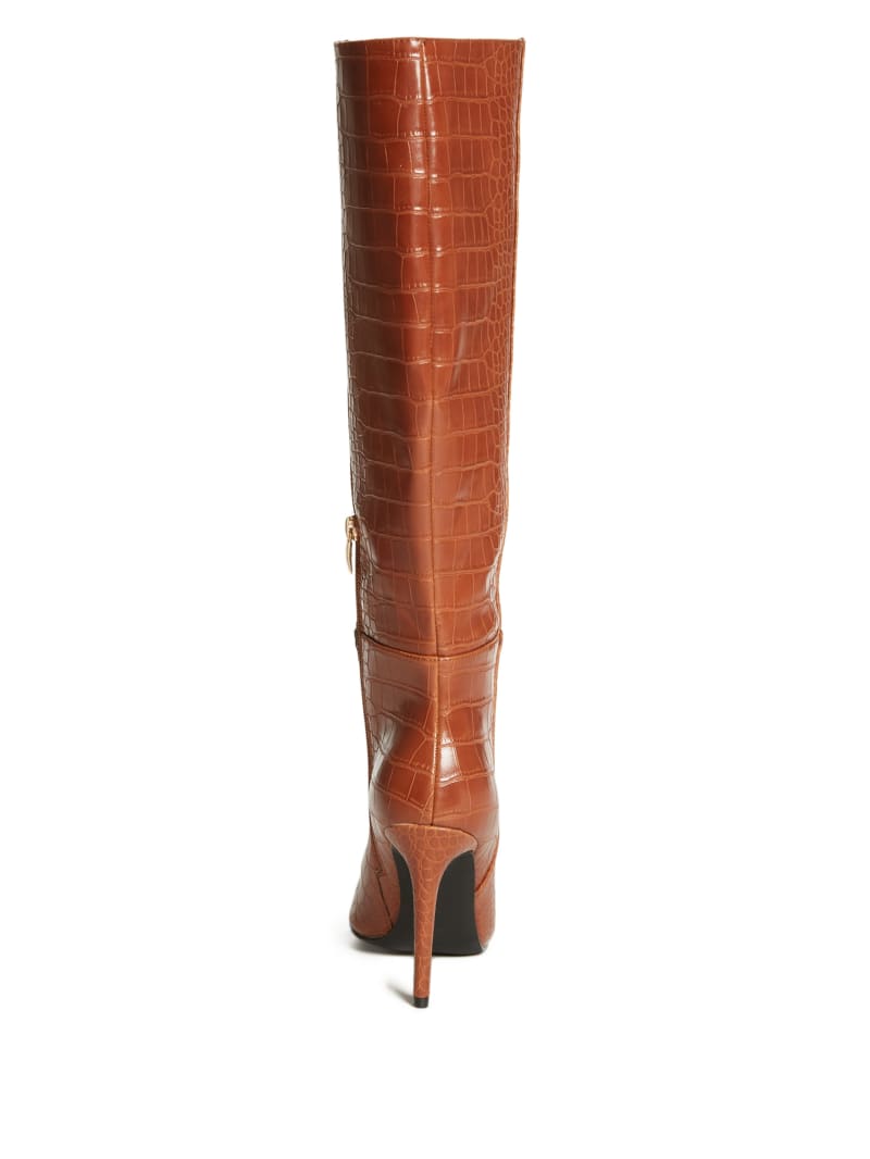 Brown Women's Guess Croc Knee-High Boots | 0641237-YH