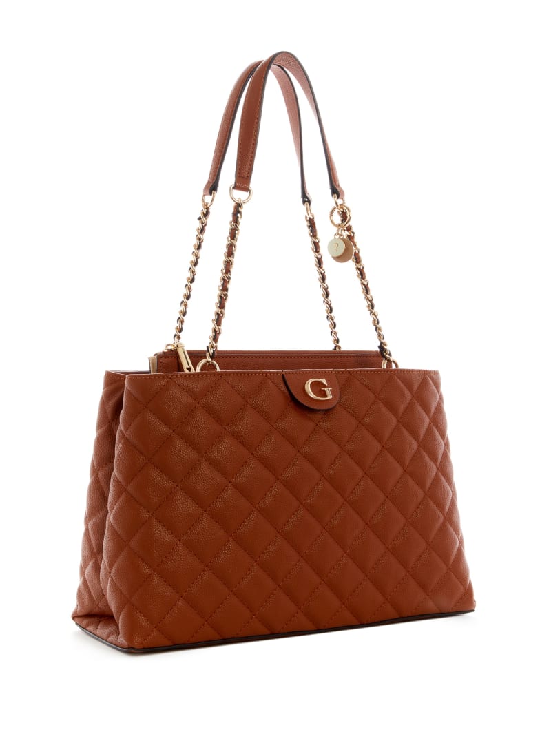 Brown Women's Guess Gillian Quilted High Society Satchel Bags | 8420175-YA