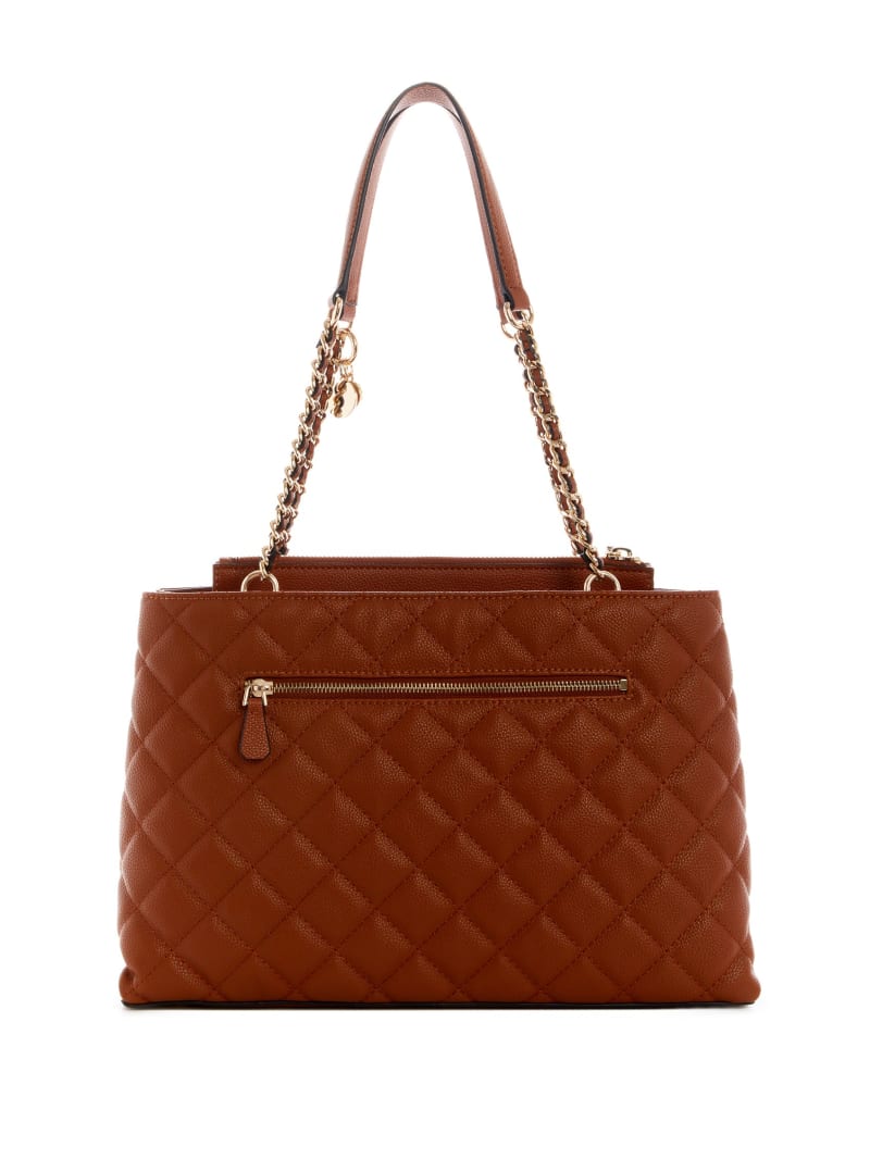 Brown Women's Guess Gillian Quilted High Society Satchel Bags | 8420175-YA