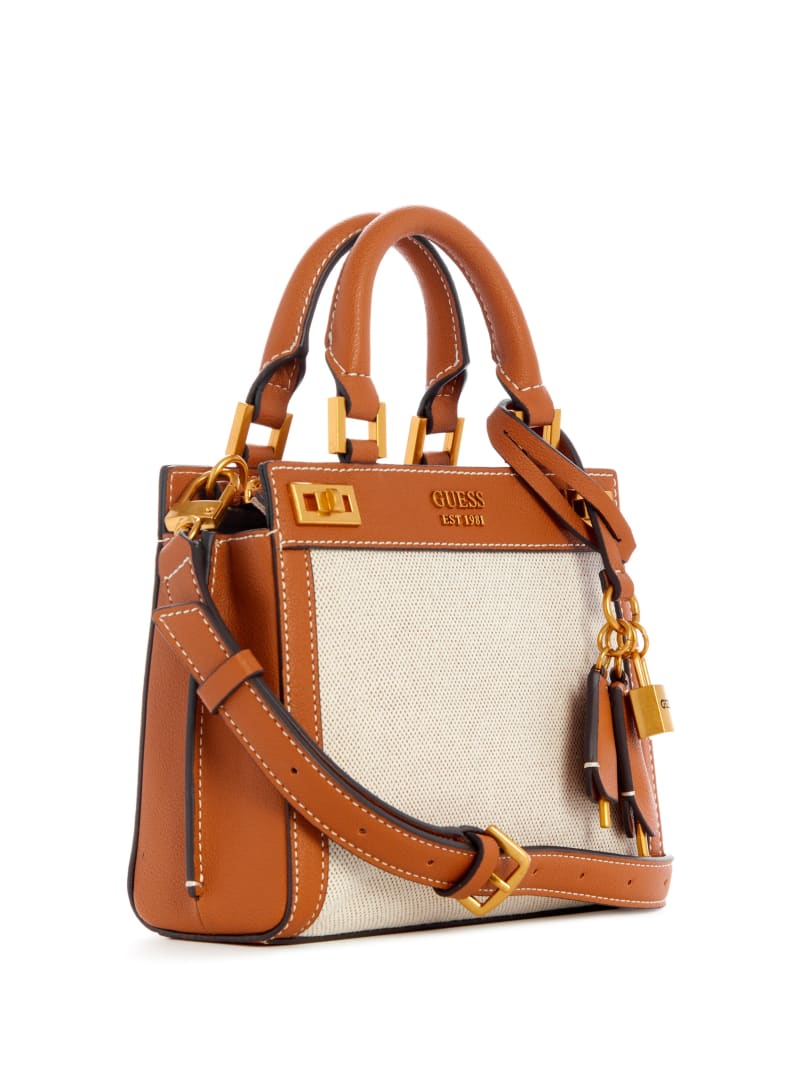 Brown Women's Guess Katey Canvas Satchel Bags | 0928745-WQ