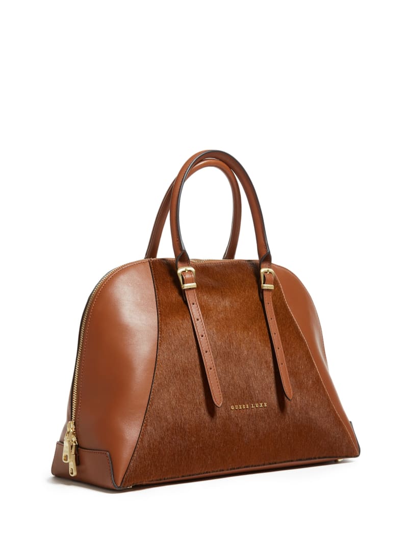 Brown Women's Guess Lady Luxe Leather Dome Tote Bags | 1246570-XM