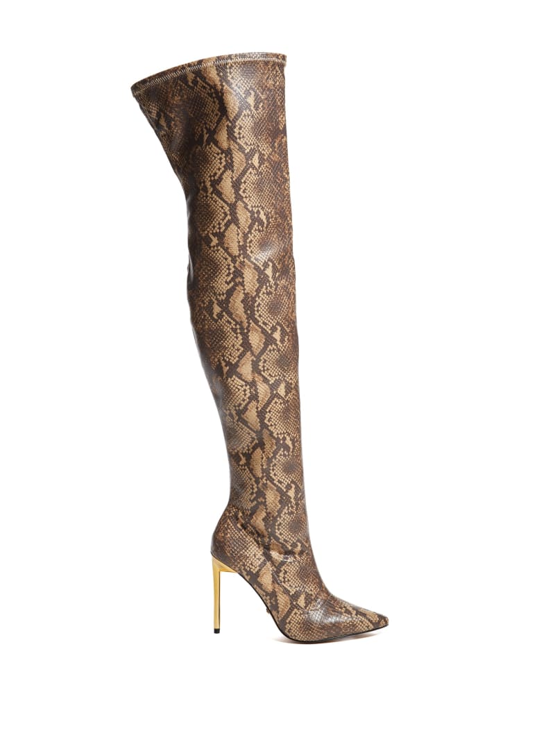 Brown Women's Guess Over-the-Knee Python Boots | 0576498-JH